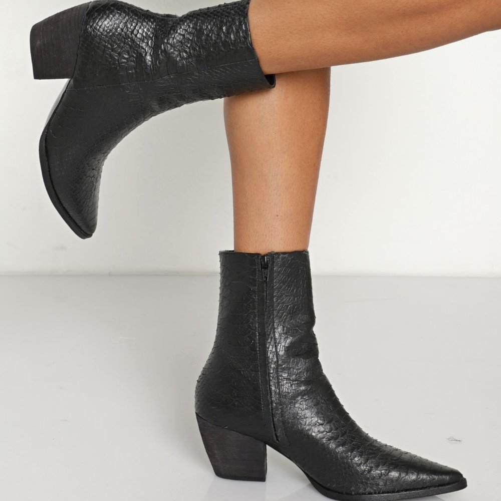 Matisse Caty Ankle Boot Black Snakeskin, 6.5